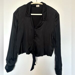 Wilfred by Aritzia Black Satin Tie-Front Blouse XS